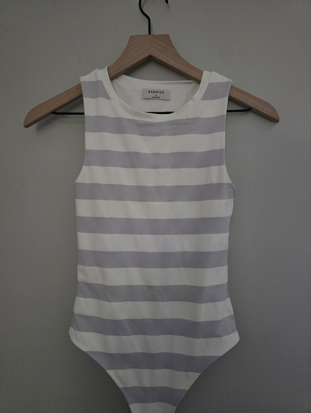 Babaton Gray and White Striped Bodysuit Small